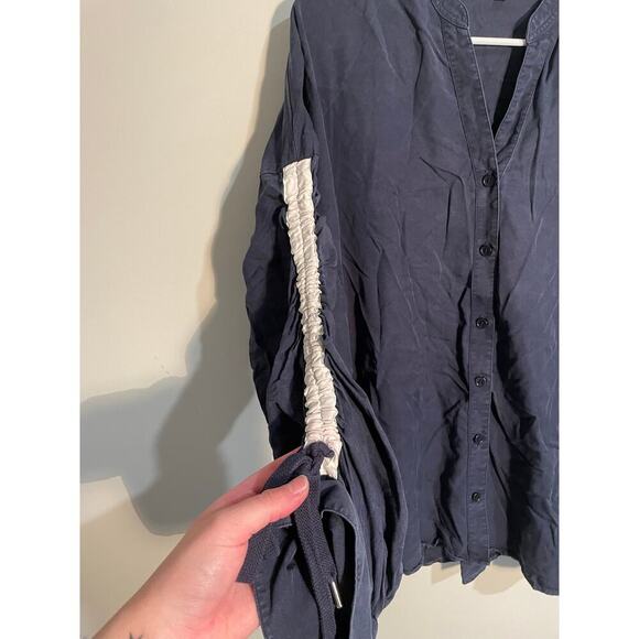 Moussy Navy Blue Chambray Button Front Slouchy Oversized Top Free Size - Picture 2 of 12